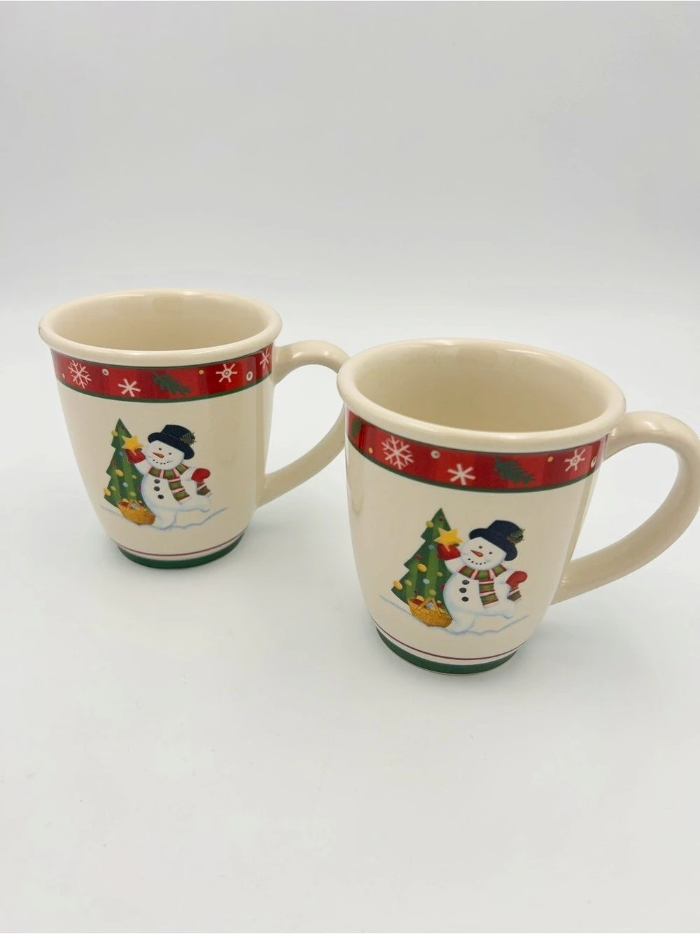 Longaberger Bluster The Snowman Mug Set of 2 Cream & Red